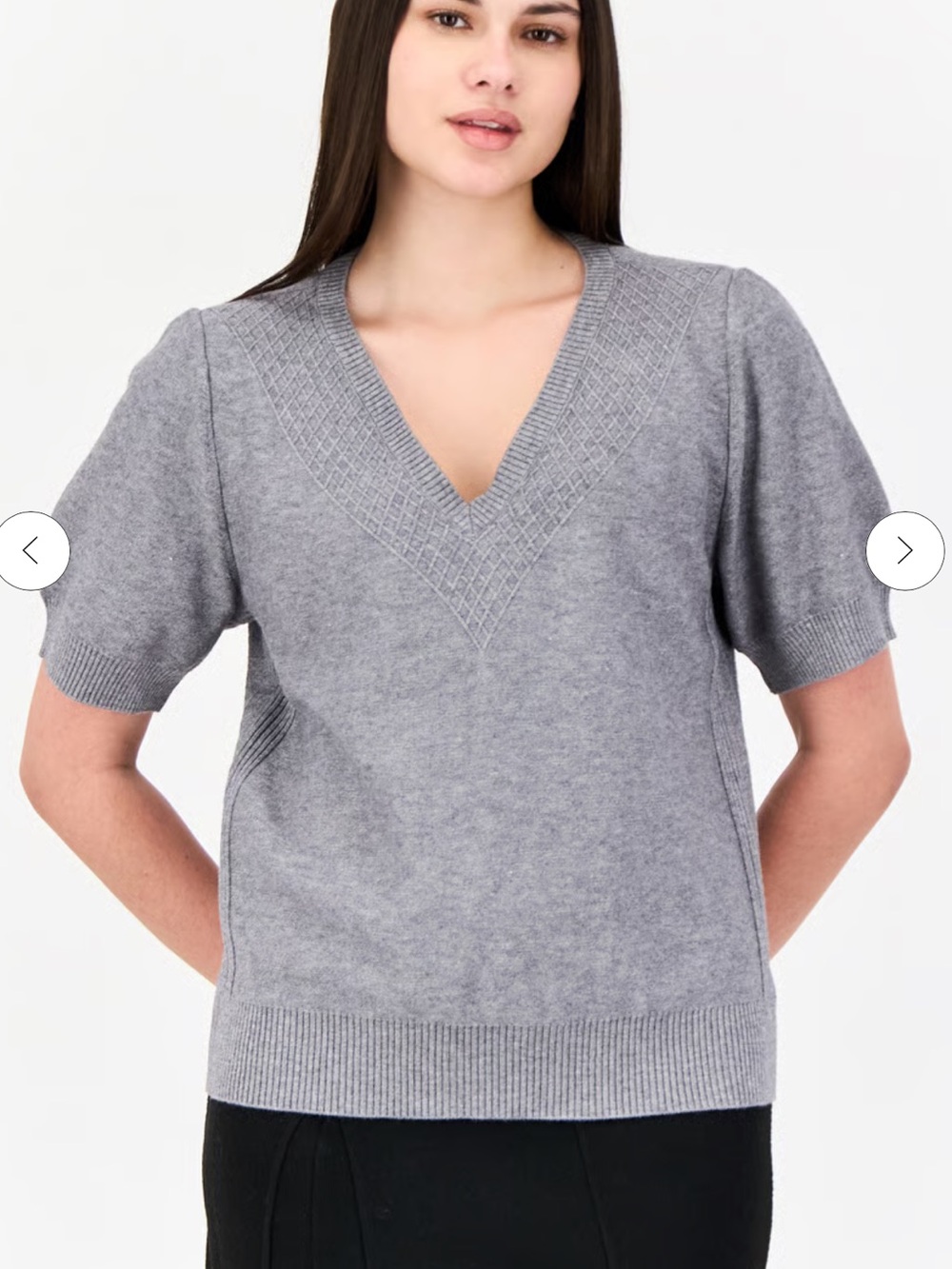 Workshop Republic Clothing Light Gray V-Neck Short Sleeve Sweater